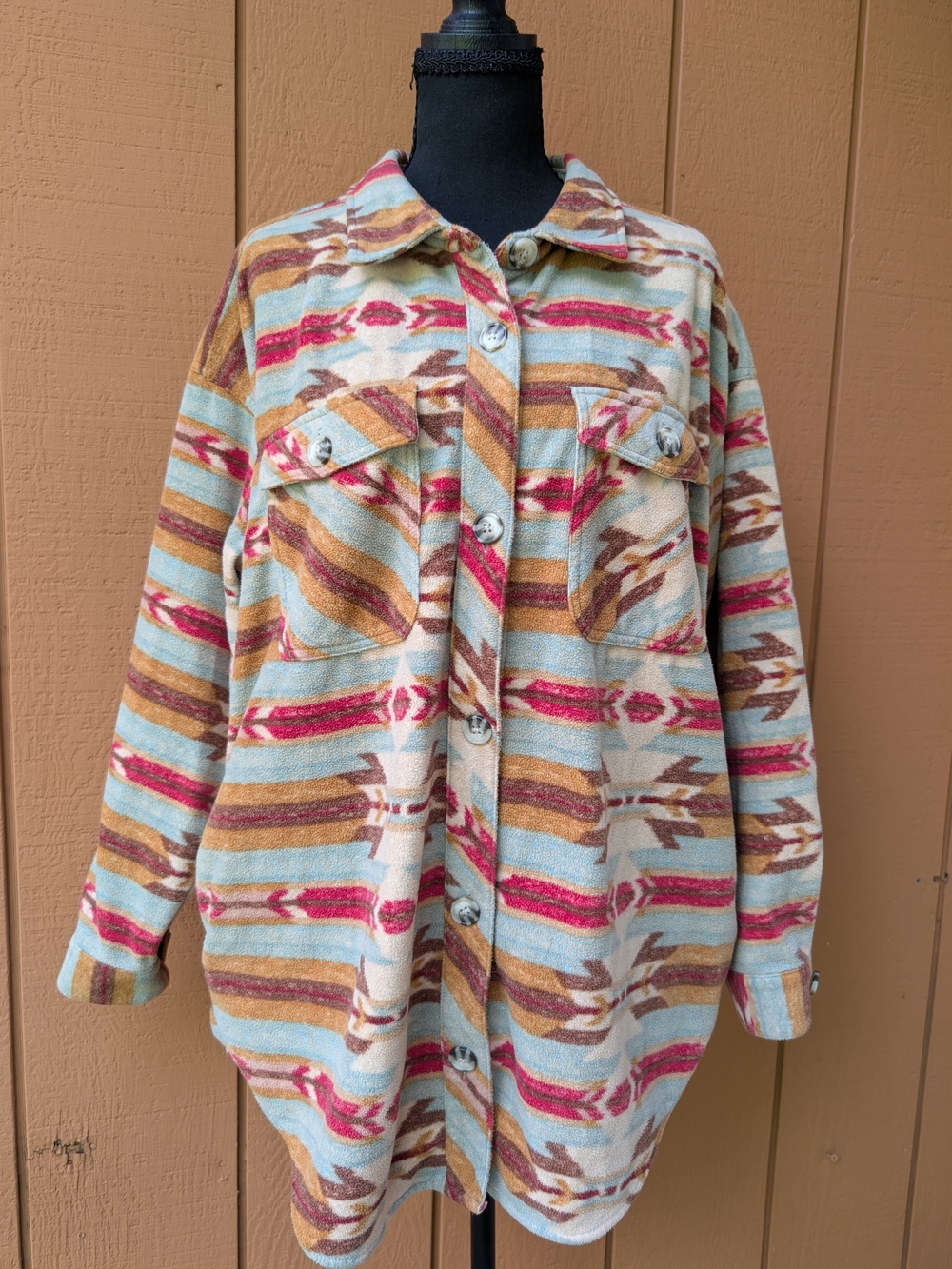 Maurices Southwest Print Fleece Shacket Size L Aztec Button Up Jacket Oversized